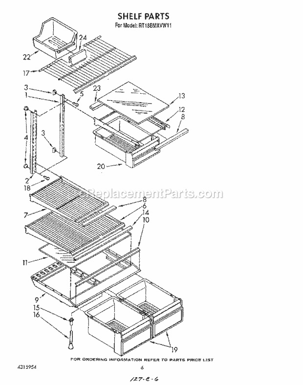 Roper RT18BMXVW11 Top Freezer Refrigerators* Shelf Diagram