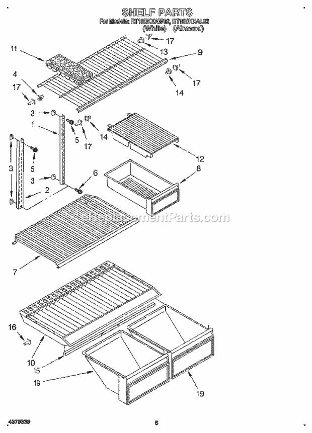 Roper RT18DKXAL02 Top Freezer Refrigerator Shelf Diagram