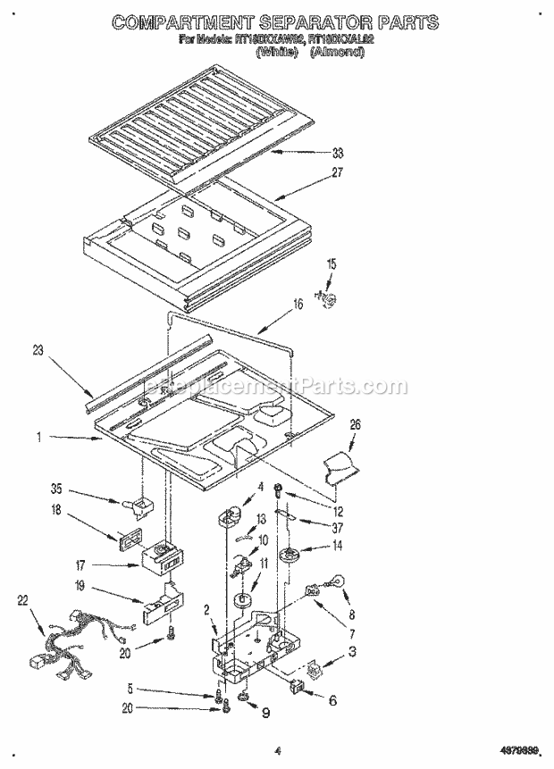 Roper RT18DKXAW02 Top Freezer Refrigerator Compartment Separator Diagram