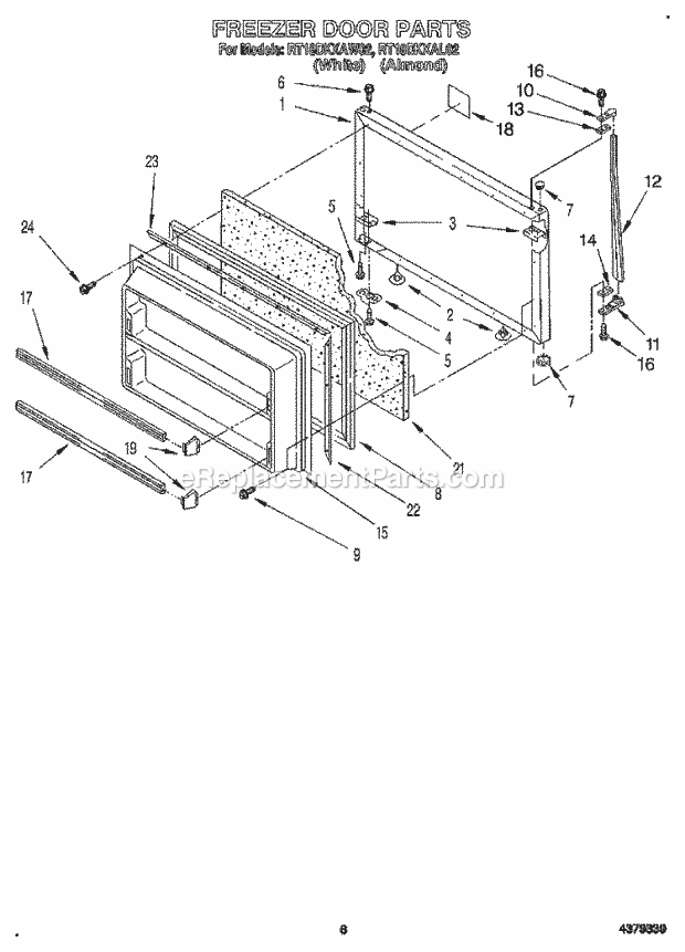 Roper RT18DKXAW02 Top Freezer Refrigerator Freezer Door Diagram