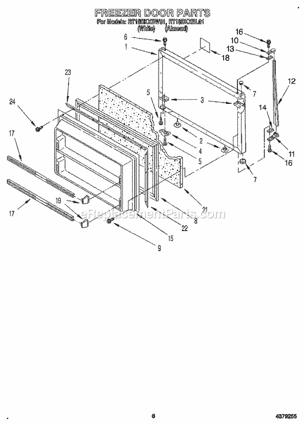 Roper RT18DKXBL01 Top Freezer Refrigerator Freezer Door Diagram