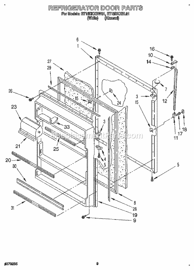 Roper RT18DKXBL01 Top Freezer Refrigerator Refrigerator Door, Lit/Optional Diagram