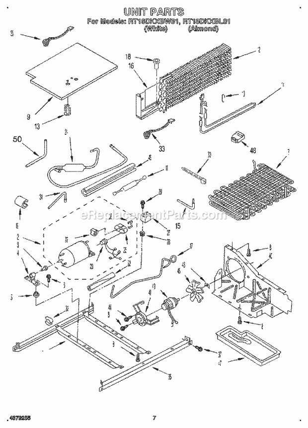 Roper RT18DKXBL01 Top Freezer Refrigerator Unit Diagram