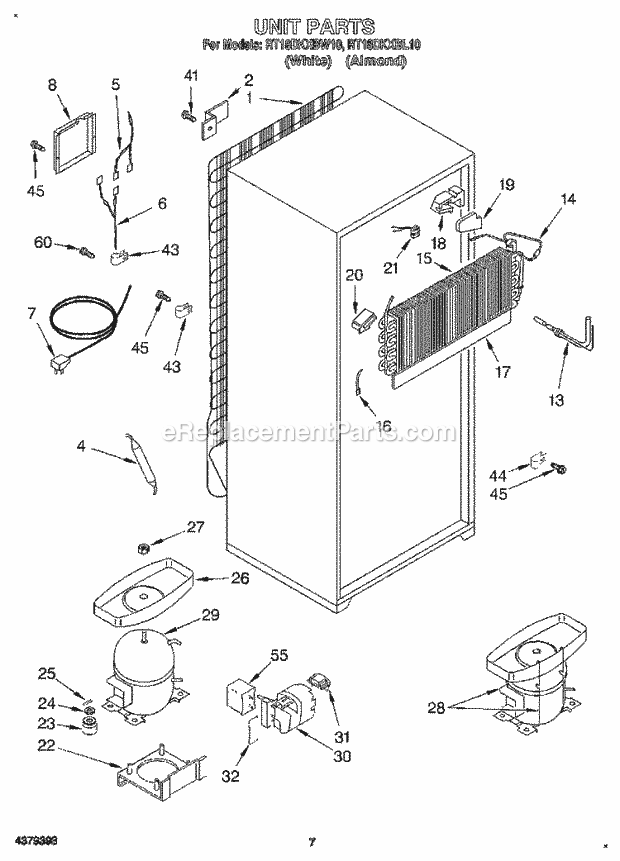 Roper RT18DKXBW10 Top Freezer Refrigerator Unit, Lit/Optional Diagram