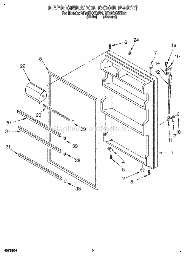 Roper RT18DKXEN01 Top Freezer Top Mount Refrigerator Refrigerator Door Diagram