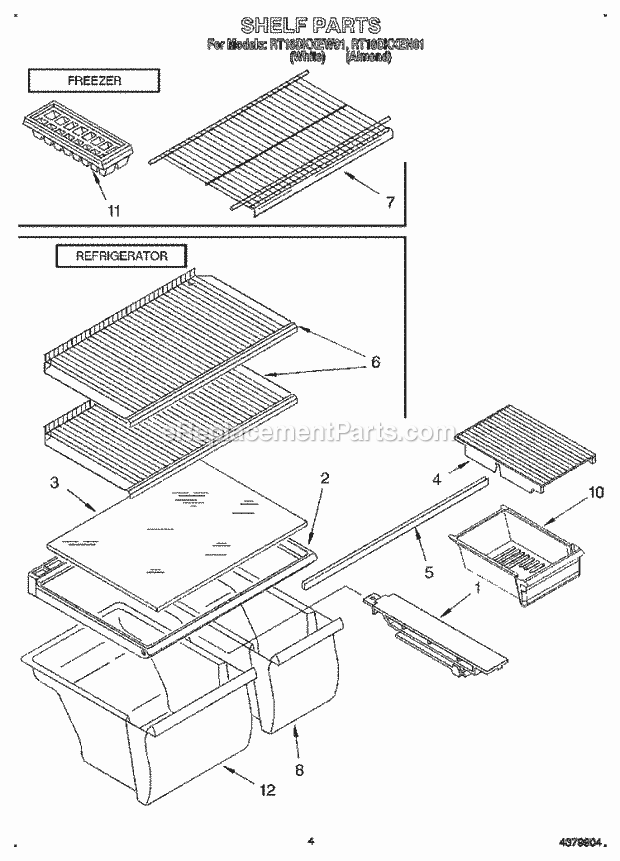 Roper RT18DKXEN01 Top Freezer Top Mount Refrigerator Shelf Diagram