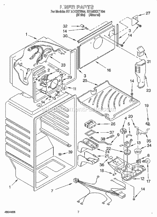 Roper RT18DKXEN04 Top Freezer Top Mount Refrigerator Liner Diagram