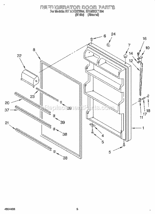 Roper RT18DKXEN04 Top Freezer Top Mount Refrigerator Refrigerator Door Diagram