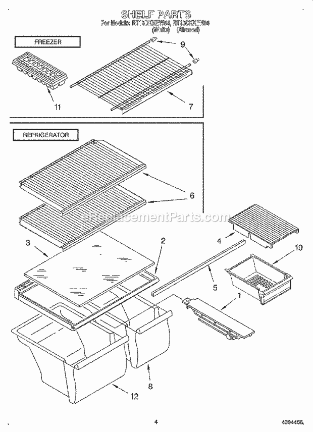 Roper RT18DKXEN04 Top Freezer Top Mount Refrigerator Shelf Diagram