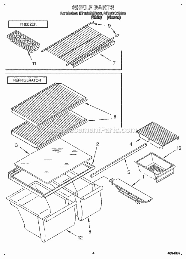 Roper RT18DKXEW03 Top Freezer Refrigerators Shelf Diagram