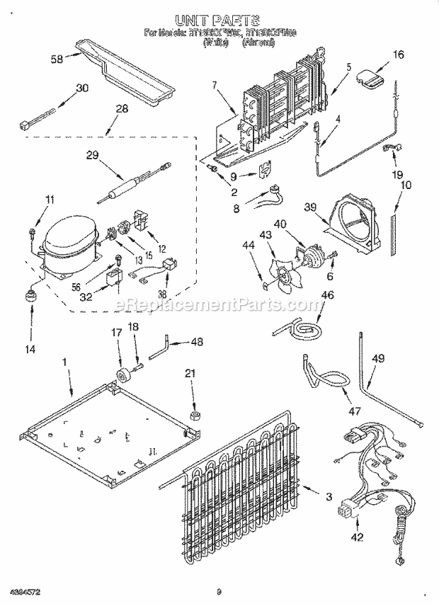 Roper RT18DKXFN00 Top Freezer Refrigerator Unit, Lit/Optional Diagram