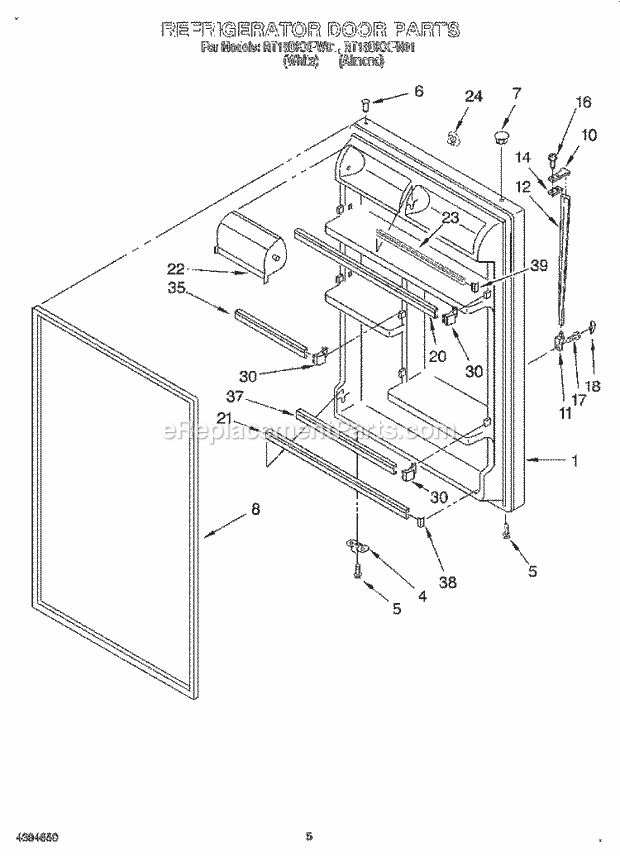 Roper RT18DKXFN01 Top Freezer Refrigerator Refrigerator Door Diagram