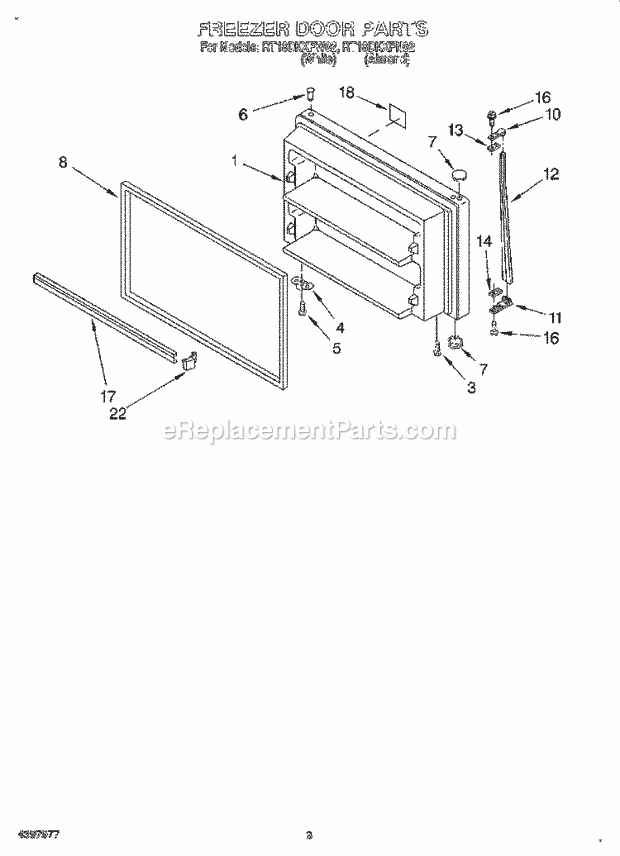 Roper RT18DKXFN02 Top Freezer Refrigerator Freezer Door Diagram