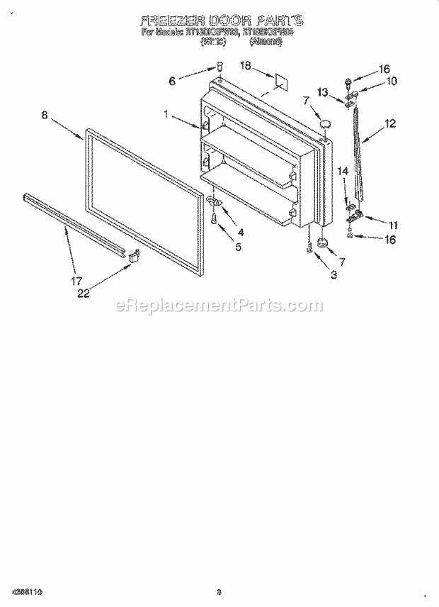 Roper RT18DKXFN03 Top Freezer Refrigerator Freezer Door Diagram