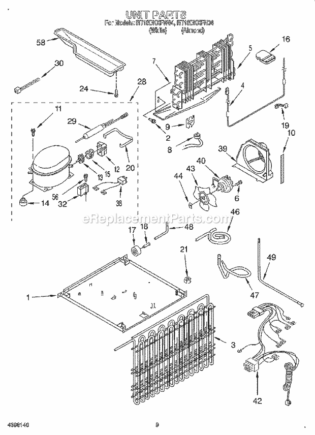 Roper RT18DKXFN04 Top Freezer Refrigerator Unit, Lit/Optional Diagram