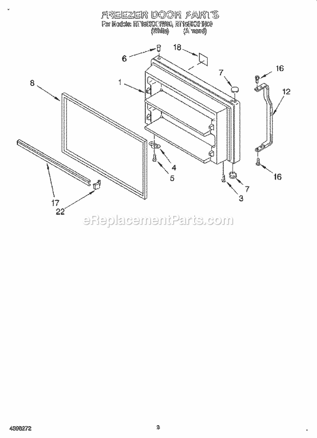 Roper RT18DKXHN00 Top Freezer Refrigerator Freezer Door Diagram