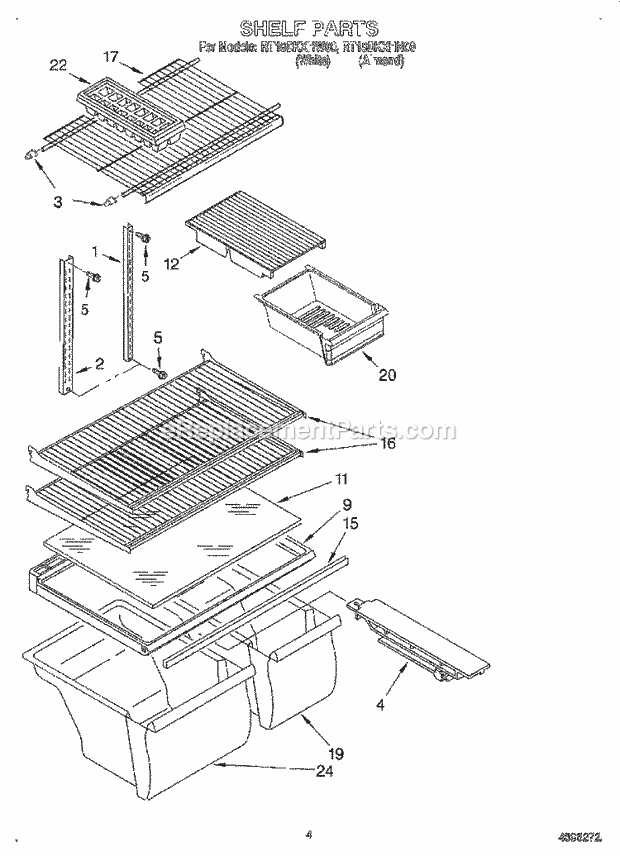 Roper RT18DKXHN00 Top Freezer Refrigerator Shelf Diagram