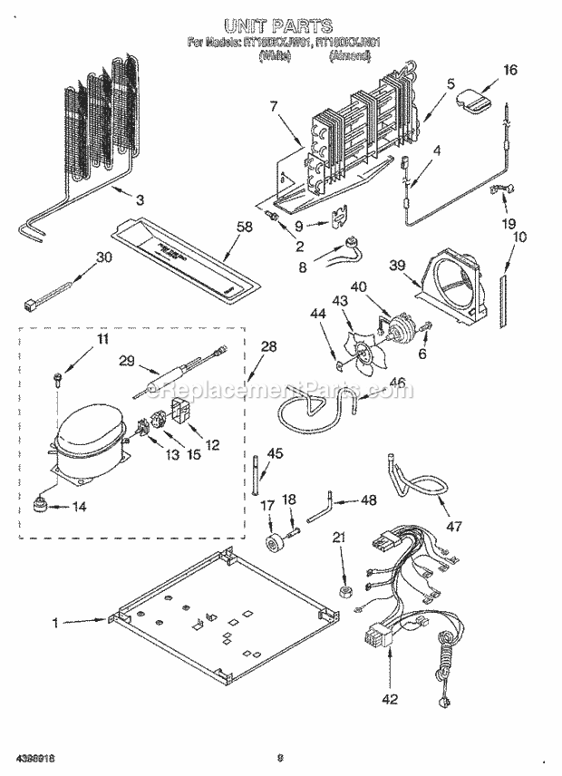 Roper RT18DKXJW01 Top Freezer Top-Mount Refrigerator Unit, Optional Diagram