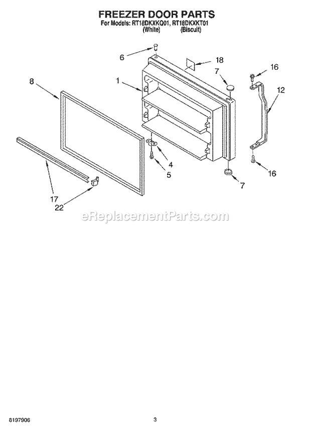 Roper RT18DKXKQ01 Top Freezer Top-Mount Refrigerator Freezer Door Diagram