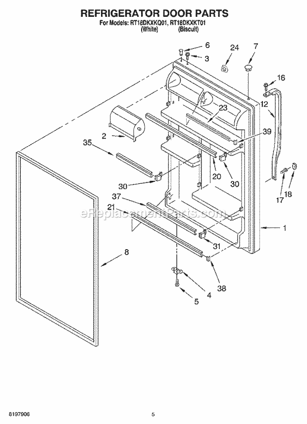 Roper RT18DKXKQ01 Top Freezer Top-Mount Refrigerator Refrigerator Door Diagram