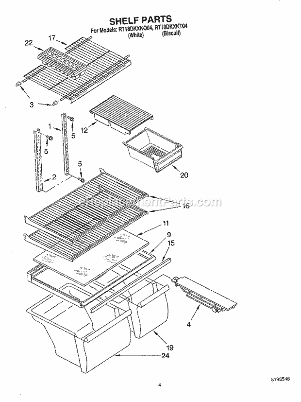 Roper RT18DKXKQ04 Top Freezer Top-Mount Refrigerator Shelf Parts Diagram