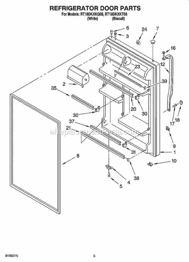 Roper RT18DKXKQ08 Top Freezer Top-Mount Refrigerator Refrigerator Door Parts Diagram