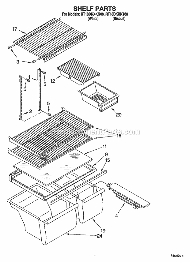 Roper RT18DKXKQ08 Top Freezer Top-Mount Refrigerator Shelf Parts Diagram