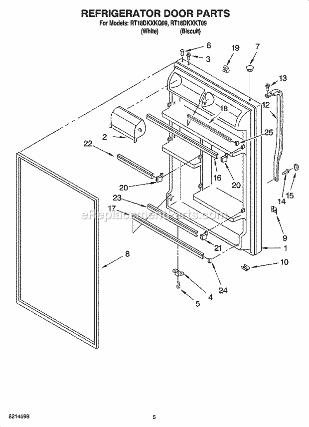 Roper RT18DKXKT09 Top Freezer Top-Mount Refrigerator Refrigerator Door Parts Diagram