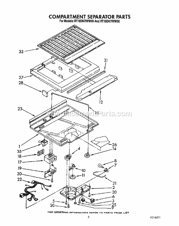 Roper RT18DKXWW00 Top Freezer Refrigerators* Compartment Separator Diagram