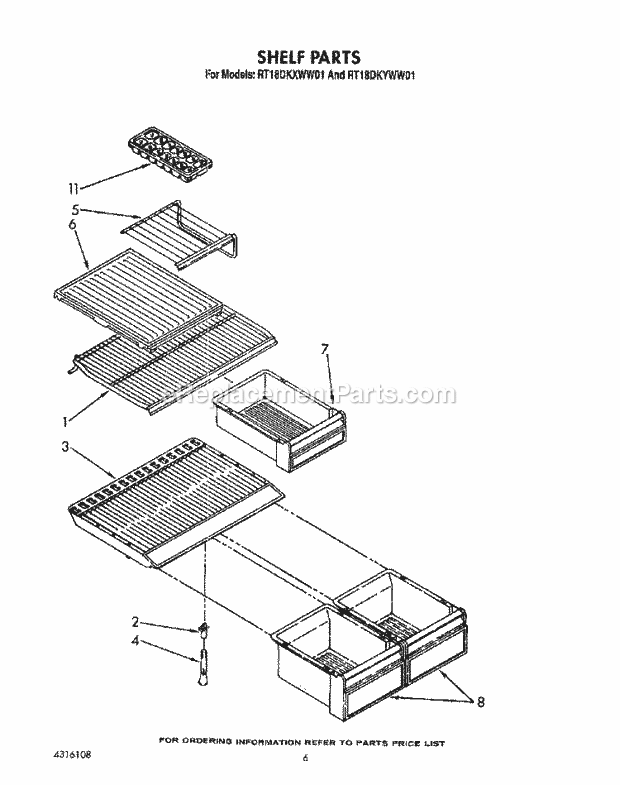 Roper RT18DKXWW01 Top Freezer Refrigerators* Shelf Diagram