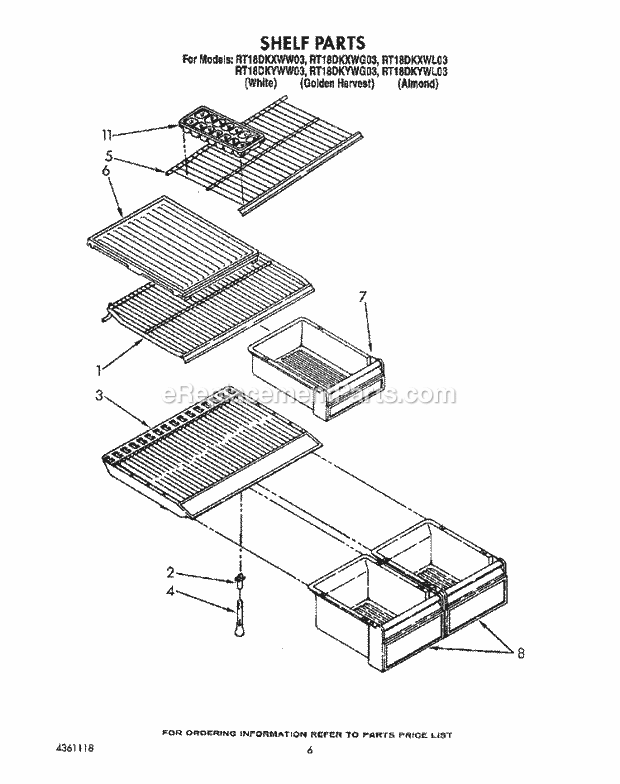 Roper RT18DKXWW03 Top Freezer Refrigerators* Shelf Diagram