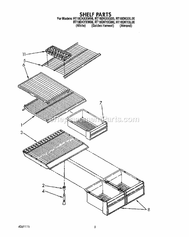 Roper RT18DKXXW00 Top Freezer Refrigerators* Shelf Diagram