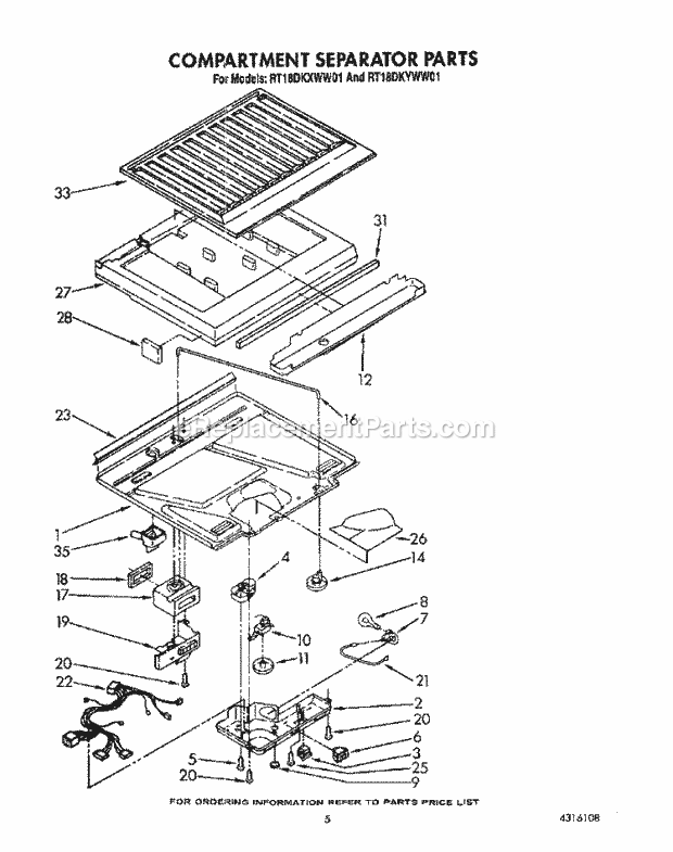 Roper RT18DKYWW01 Top Freezer Refrigerators* Compartment Separator Diagram