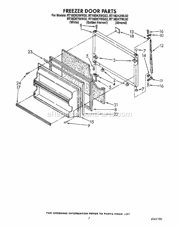 Roper RT18DKYWW02 Top Freezer Refrigerators* Freezer Door Diagram