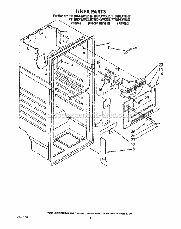 Roper RT18DKYWW02 Top Freezer Refrigerators* Liner Diagram