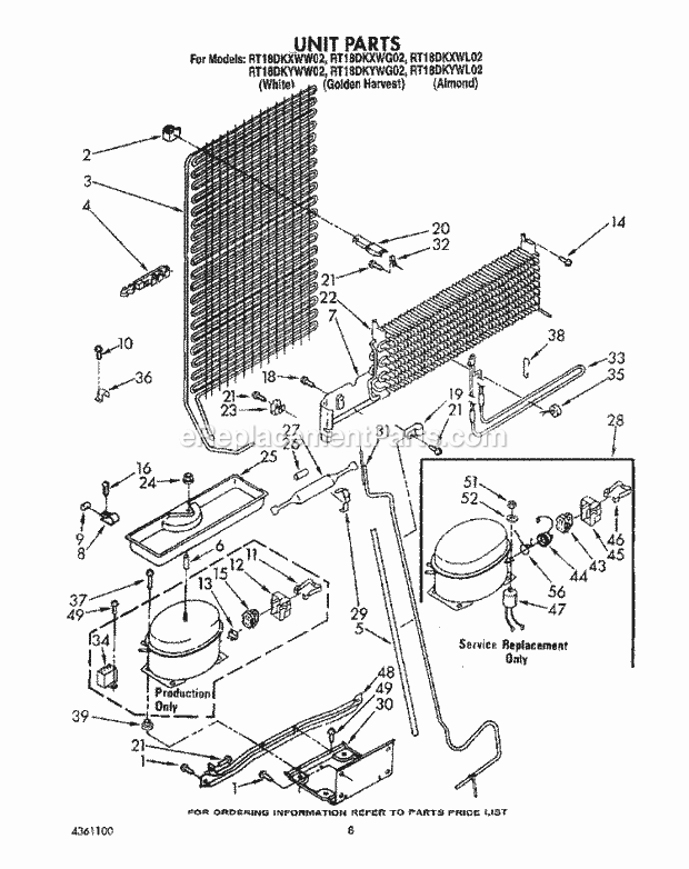 Roper RT18DKYWW02 Top Freezer Refrigerators* Unit Diagram