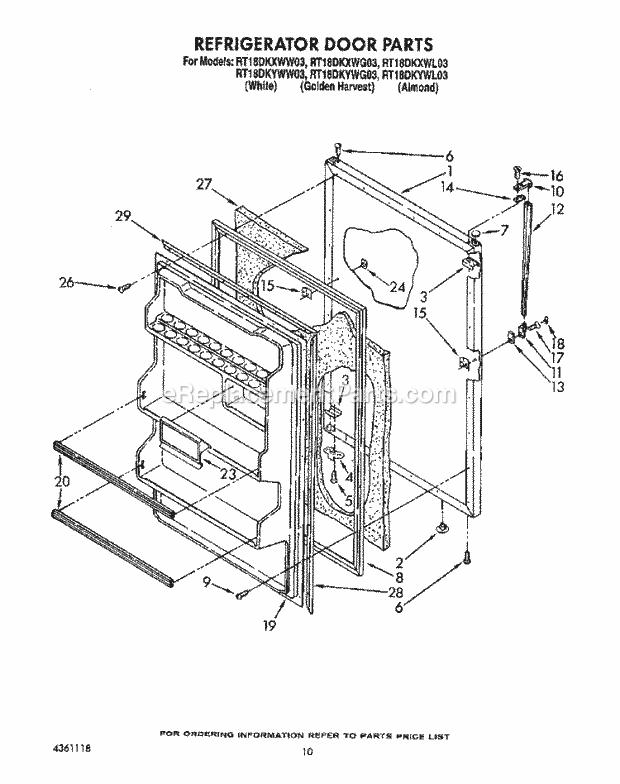 Roper RT18DKYWW03 Top Freezer Refrigerators* Refrigerator Door, Lit/Optional Diagram