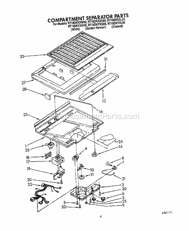 Roper RT18DKYXW00 Top Freezer Refrigerators* Compartment Separator Diagram