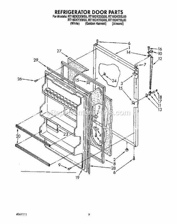 Roper RT18DKYXW00 Top Freezer Refrigerators* Refrigerator Door, Lit/Optional Diagram