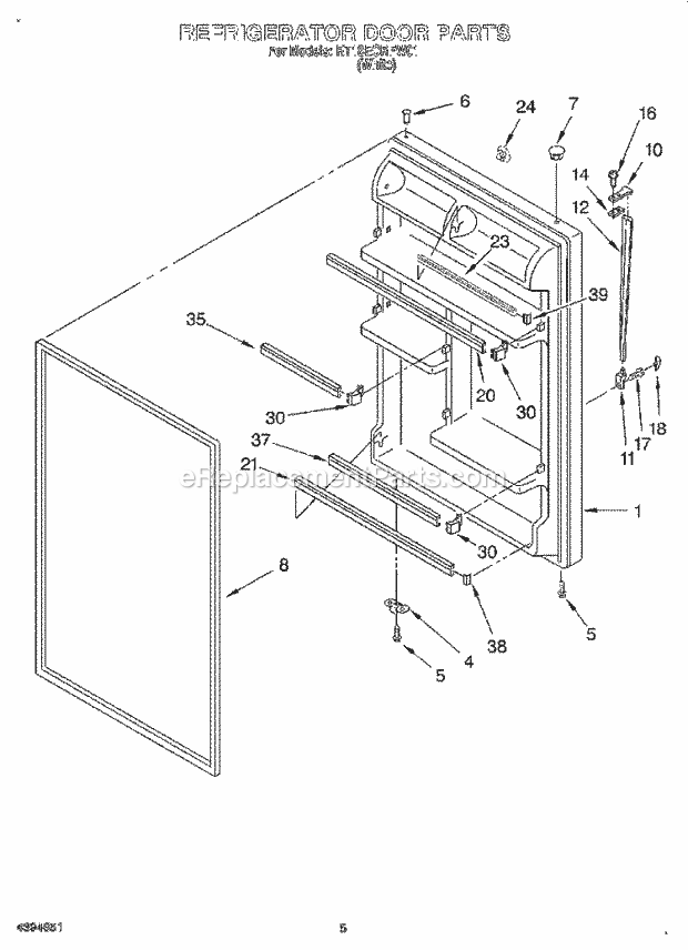 Roper RT18ECRFW01 Top Freezer Refrigerators Refrigerator Door Diagram