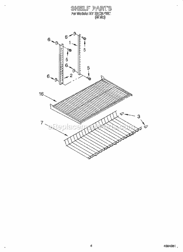 Roper RT18ECRFW01 Top Freezer Refrigerators Shelf Diagram