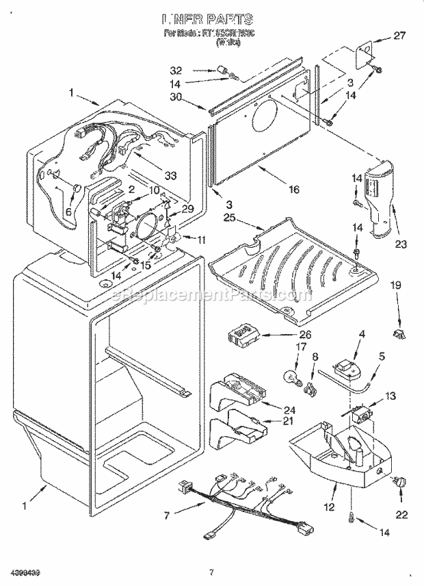 Roper RT18ECRHW00 Top Freezer Refrigerator Liner Diagram