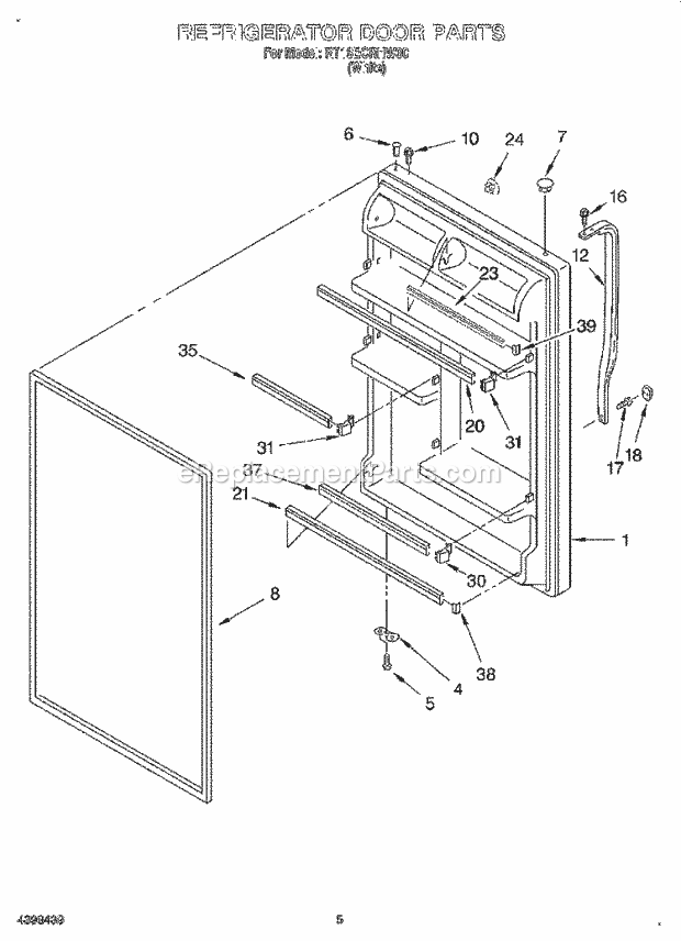 Roper RT18ECRHW00 Top Freezer Refrigerator Refrigerator Door Diagram