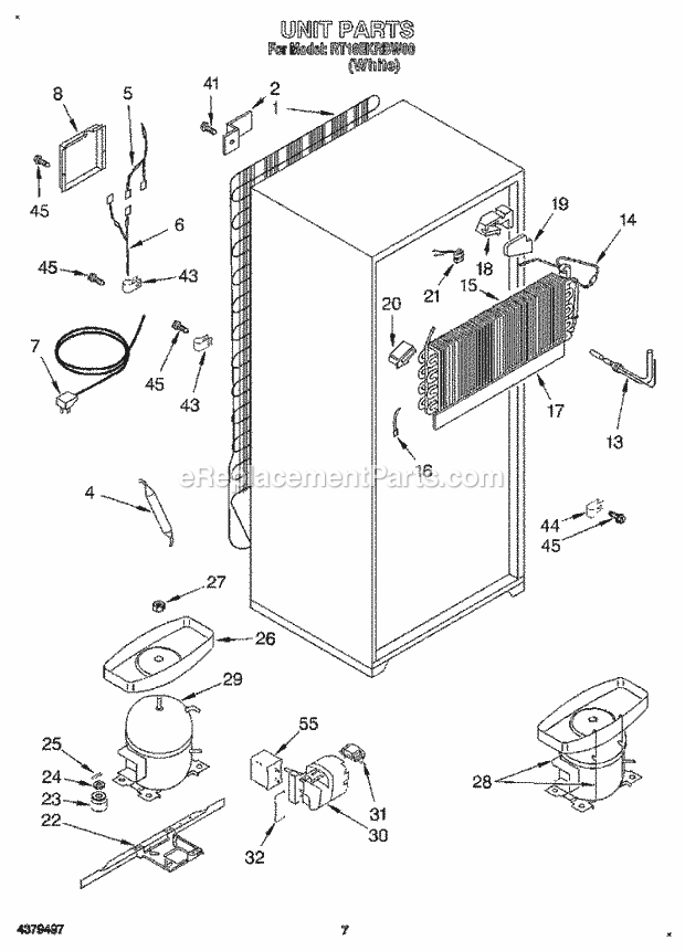 Roper RT18EKRBW00 Top Freezer Refrigerator Unit, Lit/Optional Diagram