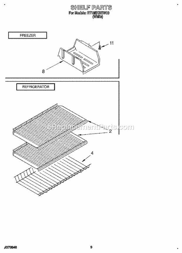 Roper RT18EKREW00 Top Freezer Refrigerators Shelf, Lit/Optional Diagram