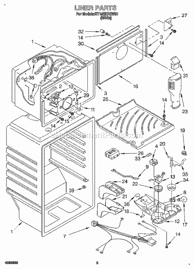 Roper RT18EKREW01 Top Freezer Refrigerators Liner Diagram