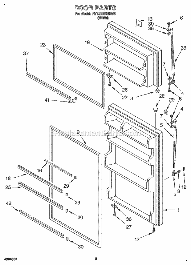 Roper RT18EKREW03 Top Freezer Refrigerators Door Diagram