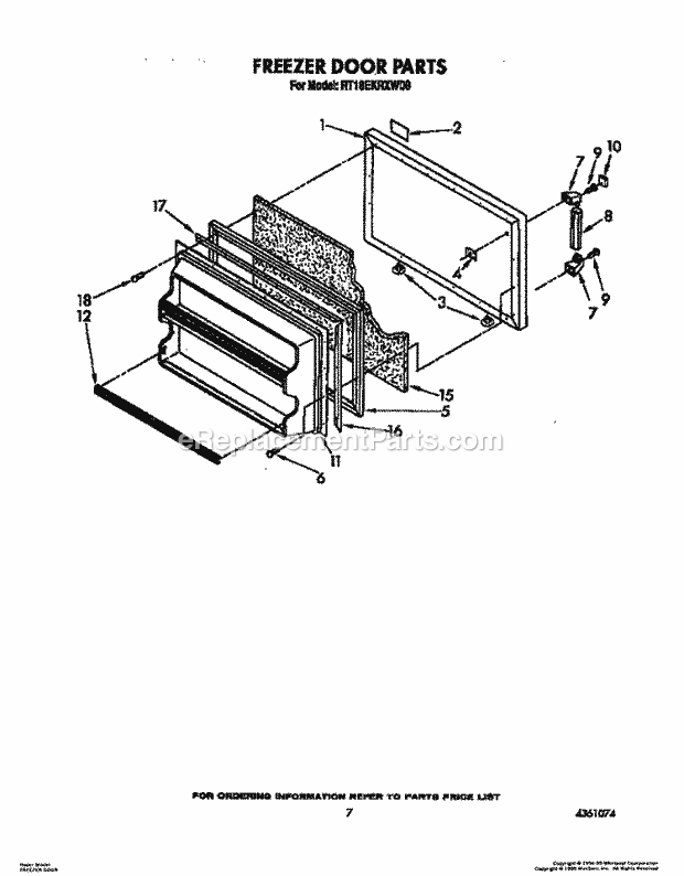 Roper RT18EKRXW00 Top Freezer Refrigerators* Freezer Door Diagram