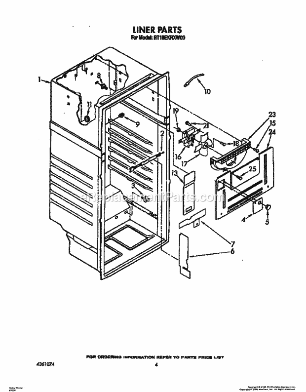 Roper RT18EKRXW00 Top Freezer Refrigerators* Liner Diagram