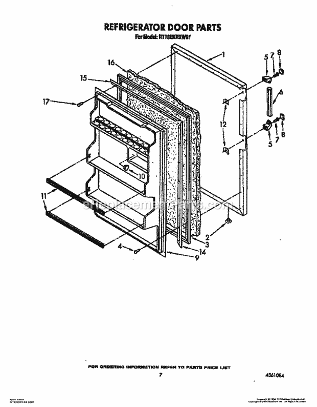 Roper RT18EKRXW01 Top Freezer Refrigerators* Refrigerator Door Diagram